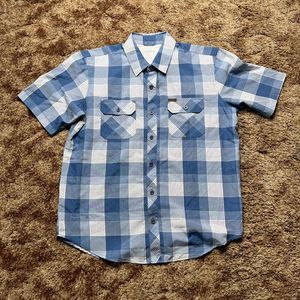 Orvis Short Sleeve Button Down Shirt Mens Large Plaid Blue